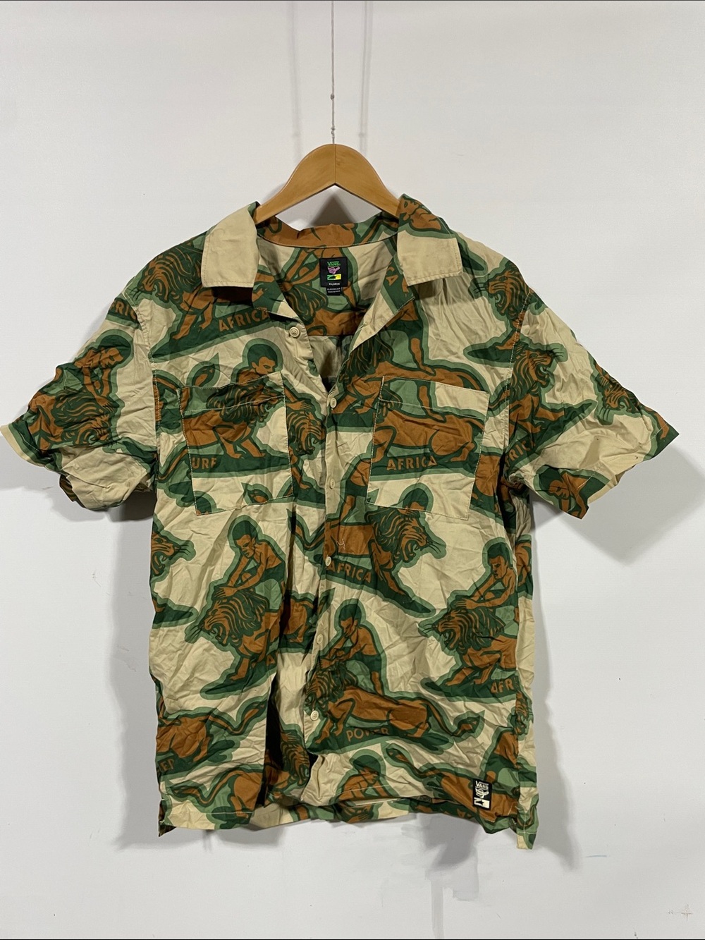 Vans Short Sleeve Button-Down Shirt - Cream, Green, Brown